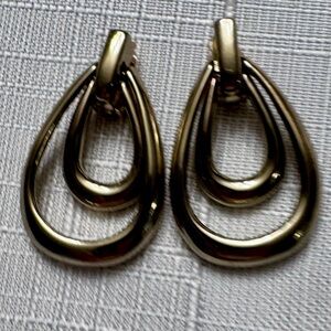 Anne Klein Silver Double Teardrop Earrings door knocker clip on